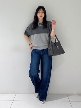 「INDIVI（インディヴィ）の【体型カバー／洗える】シアードルマンニット（ニット/セーター、グレー系）」を使った、そんさん（レディース・155cm）の秋コーディネート