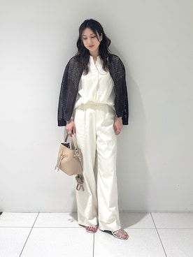 「INDIVI（インディヴィ）の【洗える／コットン】メッシュジップニットカーディガン（カーディガン/ボレロ、ブラウン系）」を使った、そんさん（レディース・155cm）の夏コーディネート