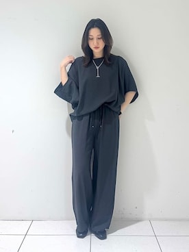 「INDIVI（インディヴィ）の【洗える／5分袖／UVケア／SETUP可能】モモンガスリーブブラウス（シャツ/ブラウス、グレー系）」を使った、そんさん（レディース・155cm）の春コーディネート