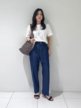 「INDIVI（インディヴィ）の【バックシャン】異素材ドッキングプルオーバー（Tシャツ/カットソー、ホワイト系）」を使った、そんさん（レディース・155cm）の夏コーディネート