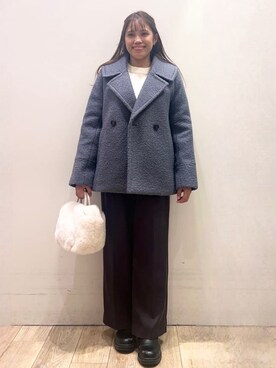 「アイテム（ピーコート、グレー系）」を使った、Ririさん（レディース・152cm）の冬コーディネート