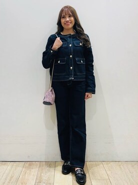 「index（インデックス）のミニマルノーカラーデニムジャケット【洗濯機OK】（デニムジャケット、ブルー系）」を使った、Ririさん（レディース・152cm）の春コーディネート