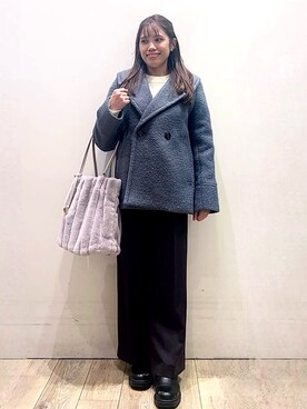 「アイテム（ピーコート、グレー系）」を使った、Ririさん（レディース・152cm）の冬コーディネート