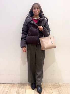 「index（インデックス）のKAWADAダウンショートコート【撥水/洗濯機OK/静電気防止裏地】《XS～LL》（ダウンジャケット/コート、ブラウン系）」を使った、Ririさん（レディース・152cm）の秋コーディネート