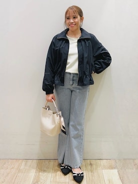 「index（インデックス）のスタンドカラーペプラムブルゾン【洗濯機OK】（ブルゾン、ブルー系）」を使った、Ririさん（レディース・152cm）の春コーディネート
