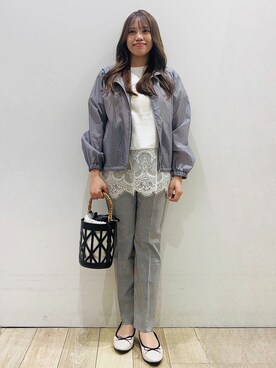 「index（インデックス）のEveryday！すきブルゾン【撥水/洗濯機OK/イージーアイロン】（ブルゾン、グレー系）」を使った、Ririさん（レディース・152cm）の春コーディネート