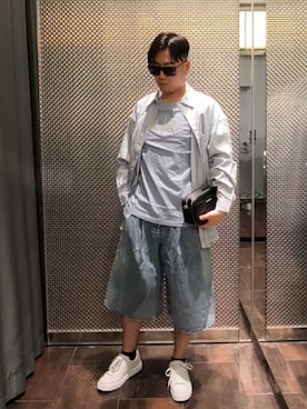 「ARMANI EXCHANGE（アルマーニエクスチェンジ）の【A|X アルマーニ エクスチェンジ】AXロゴ 半袖クルーネックTシャツ/REGULAR（EC限定カラー含）（Tシャツ/カットソー、ブルー系）」を使った、Toschiakiさん（メンズ・168cm）の春コーディネート