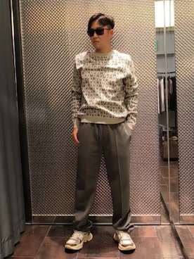 「ARMANI EXCHANGE（アルマーニエクスチェンジ）の【A|X アルマーニ エクスチェンジ】ミックスマテリアル マルチカラー レースアップスニーカー（スニーカー、ベージュ系）」を使った、Toschiakiさん（メンズ・168cm）の夏コーディネート