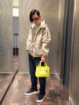 「ARMANI EXCHANGE（アルマーニエクスチェンジ）の【A|X アルマーニ エクスチェンジ】ビッグポケット フーデッドブルゾンジャケット（ブルゾン、ベージュ系）」を使った、Toschiakiさん（メンズ・168cm）の春コーディネート