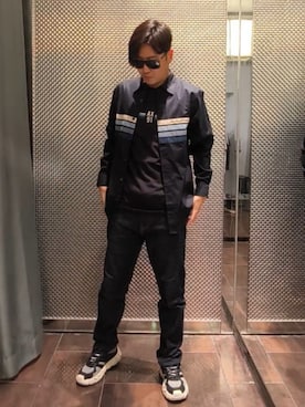 「ARMANI EXCHANGE（アルマーニエクスチェンジ）の【A|X アルマーニ エクスチェンジ】グログランテープディテール シャツ/REGULAR（シャツ/ブラウス、ブルー系）」を使った、Toschiakiさん（メンズ・168cm）の夏コーディネート