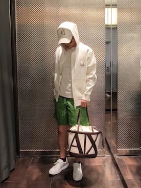「ARMANI EXCHANGE（アルマーニエクスチェンジ）の【A|X アルマーニ エクスチェンジ】ICON パネルキャップ（キャップ、ホワイト系）」を使った、Toschiakiさん（メンズ・168cm）の春コーディネート