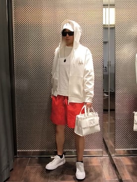 「ARMANI EXCHANGE（アルマーニエクスチェンジ）の【A|X アルマーニ エクスチェンジ】ICON パネルキャップ（キャップ、ホワイト系）」を使った、Toschiakiさん（メンズ・168cm）の春コーディネート