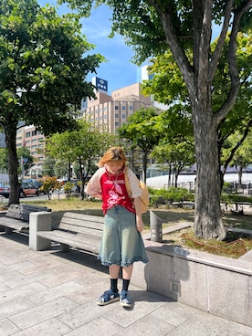 「GRAIN（グレイン）のアイテム（バッグ）」を使った、ほのかさん（レディース・162cm）の夏コーディネート