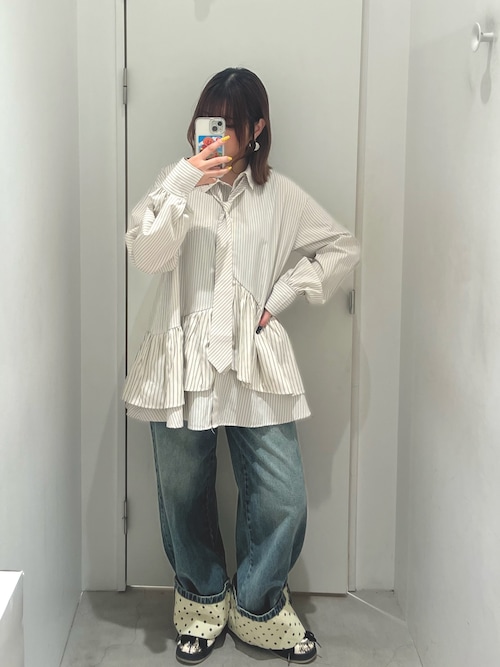 ロールアップドットワイドデニムパンツ（デニムパンツ）｜CIAOPANIC