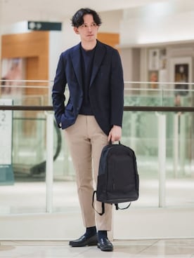 「SUIT SQUARE（スーツスクエア）の涼しい最高ジャケット／ウォッシャブル／ストレッチ／接触冷感／織柄／CH28（スーツジャケット、ブルー系）」を使った、SUIT SQUAREさん（レディース・157cm）の春コーディネート