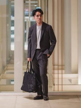 「SUIT SQUARE（スーツスクエア）の最高ジャケット／ウォッシャブル／ストレッチ／リネンライクポリエステル／CH28（スーツジャケット、ブラウン系）」を使った、SUIT SQUAREさん（メンズ・186cm）の春コーディネート