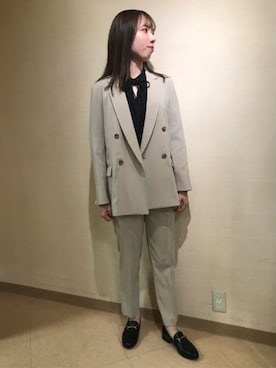 「AOYAMA（アオヤマ）のハイネックギャザーリボンブラウス【涼】【5分袖】（Tシャツ/カットソー、ブラック系）」を使った、SUIT SQUAREさん（メンズ・186cm）の春コーディネート