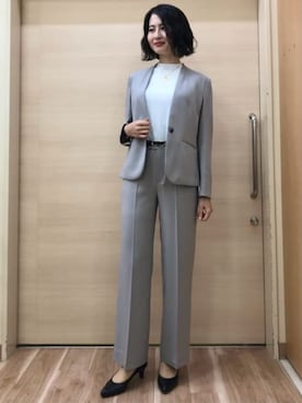 「AOYAMA（アオヤマ）の<2点セット>冷感スーツ【美ジ楽スーツ】【涼】【COOLMAX】（スーツセット、グレー系）」を使った、SUIT SQUAREさん（メンズ・186cm）の春コーディネート