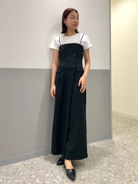 「CIS.（シス）のCIS．リネンルックコンビネゾン ウォッシャブル ストレッチ（ワンピース、ブラック系）」を使った、SUIT SQUAREさん（レディース・157cm）の春コーディネート