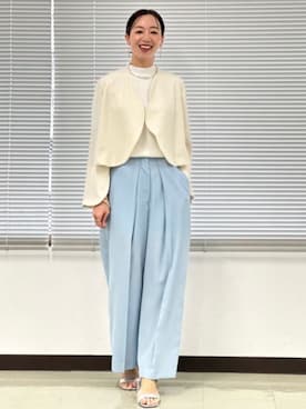 「CIS.（シス）のCIS．タックワイドパンツ ウォッシャブル ストレッチ DERAリネン 無地（スラックス、ブルー系）」を使った、SUIT SQUAREさん（レディース・157cm）の春コーディネート