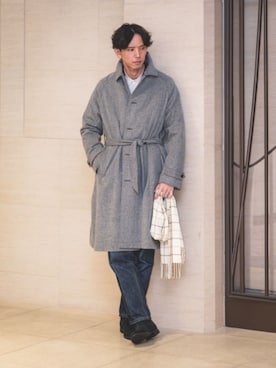 「アイテム（ステンカラーコート）」を使った、SUIT SQUAREさん（メンズ・186cm）の冬コーディネート