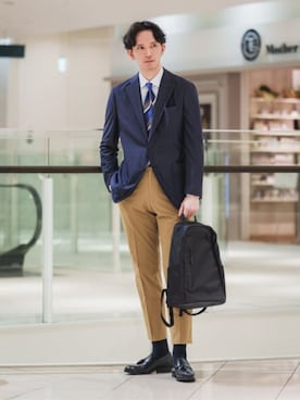 「SUIT SQUARE（スーツスクエア）の涼しい最高ニットジャケット／ウォッシャブル／ストレッチ／メッシュジャージー／織柄／CH28（テーラードジャケット、ブルー系）」を使った、SUIT SQUAREさん（レディース・159cm）の夏コーディネート