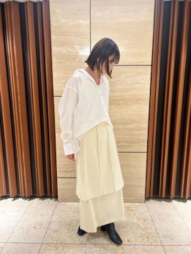 「CIS.（シス）のCIS． レイヤードスカート ロング＆ミディ丈スカートセット ハンドウォッシュ リサイクルツイル（スカート、ホワイト系）」を使った、SUIT SQUAREさん（レディース・157cm）の春コーディネート