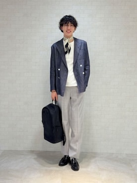 「SUIT SQUARE（スーツスクエア）のロングTシャツ 長袖 裏毛天竺 PERFORMANCE SUIT SERIES（Tシャツ/カットソー、ホワイト系）」を使った、SUIT SQUAREさん（レディース・157cm）の春コーディネート