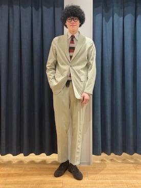 「SUIT SQUARE（スーツスクエア）のPERFORMANCE SUIT【3点セット】ジャケット＆パンツ＆Tシャツセットアップ ウォッシャブル 裾上げ済み（スーツセット、ベージュ系）」を使った、SUIT SQUAREさん（レディース・157cm）の春コーディネート