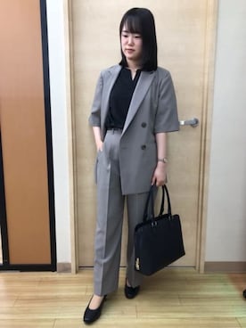 「AOYAMA（アオヤマ）の冷感半袖ダブルジャケット【涼】【セットアップ着用可】（スーツジャケット、ベージュ系）」を使った、SUIT SQUAREさん（メンズ・186cm）の春コーディネート