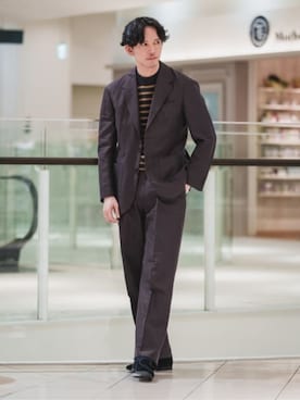 「GOOVI（グービ）のGOOVI／ジャケット／キュプラリネンコットングログラン／織柄（スーツジャケット、ブラウン系）」を使った、SUIT SQUAREさん（レディース・157cm）の春コーディネート