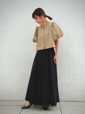 「CIS.（シス）のCIS． リネンルックボリュームプリーツスカート ストレッチ（スカート、ブラック系）」を使った、SUIT SQUAREさん（メンズ・186cm）の春コーディネート