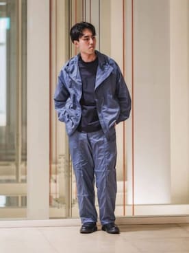 「FLAT（フラット）のFLAT フードアウター ウォッシャブル UVカット 軽量 ナイロンワッシャー 無地（その他アウター、ブルー系）」を使った、SUIT SQUAREさん（レディース・157cm）の春コーディネート