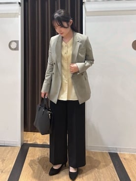 「SUIT SQUARE（スーツスクエア）のダブルブレストジャケット ウォッシャブル ストレッチ UVカット TRトロピカル 無地（テーラードジャケット、グリーン系）」を使った、SUIT SQUAREさん（レディース・159cm）の夏コーディネート