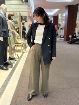 「SUIT SQUARE（スーツスクエア）のCHANTOWA／ダブルブレストジャケット／ウォッシャブル／ドビーストレッチ／織柄（テーラードジャケット、ブルー系）」を使った、SUIT SQUAREさん（レディース・157cm）の春コーディネート