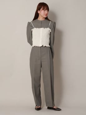 「CIS.（シス）のCIS. オフショルダートップス&インナーキャミソール ウォッシャブル ポリエステルカルゼ（シャツ/ブラウス、ホワイト系）」を使った、SUIT SQUAREさん（レディース・157cm）の春コーディネート