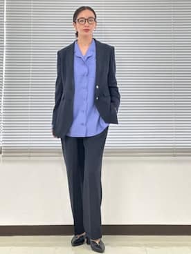 「CIS.（シス）のCIS．シアータンブラーオーバーシャツ ウォッシャブル 無地（シャツ/ブラウス、ブルー系）」を使った、SUIT SQUAREさん（レディース・157cm）の春コーディネート