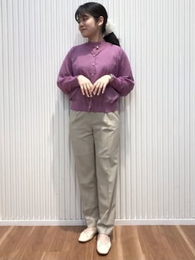 「AOYAMA（アオヤマ）のウエストデザインテーパードパンツ【セットアップ着用可】（スーツパンツ、ベージュ系）」を使った、SUIT SQUAREさん（メンズ・186cm）の春コーディネート