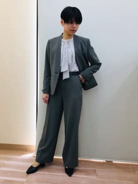 「AOYAMA（アオヤマ）の4WAYボウタイブラウス｜通勤＆オフィス＆入卒＆セレモニー＆オケージョン｜（シャツ/ブラウス、ブラウン系）」を使った、SUIT SQUAREさん（メンズ・186cm）の春コーディネート
