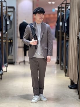 「SUIT SQUARE（スーツスクエア）のスマみえジャケット ウォッシャブル ストレッチ Breeze Cool 織柄（スーツジャケット、ベージュ系）」を使った、SUIT SQUAREさん（レディース・157cm）の春コーディネート