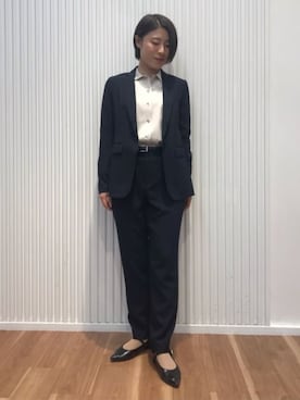 「AOYAMA（アオヤマ）のゼロプレッシャースーツ【テーラードジャケット】【セットアップ着用可】（スーツジャケット、ブルー系）」を使った、SUIT SQUAREさん（レディース・157cm）の春コーディネート