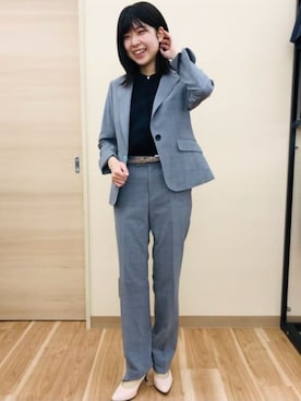「AOYAMA（アオヤマ）の【超ストレッチスーツ】ストレートパンツ【涼】【セットアップ着用可】【＃すご】（スーツパンツ、グレー系）」を使った、SUIT SQUAREさん（レディース・159cm）の夏コーディネート