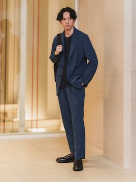 「SUIT SQUARE（スーツスクエア）のPERFORMANCE SUIT【2点セット】ジャケット＆パンツセットアップ ウォッシャブル 裾上げ済み（スーツセット、ブルー系）」を使った、SUIT SQUAREさん（レディース・159cm）の夏コーディネート