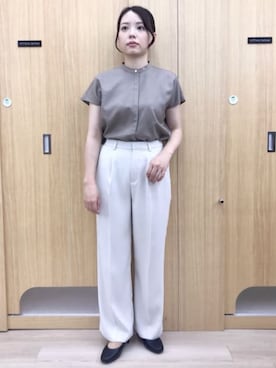 「AOYAMA（アオヤマ）の【わたしの推しパン】ワイドパンツ（その他パンツ、ホワイト系）」を使った、SUIT SQUAREさん（レディース・159cm）の夏コーディネート