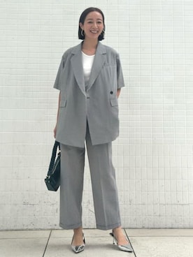 「CIS.（シス）のCIS. ストレートパンツ ウォッシャブル コットンサッカー ギンガムチェック（スラックス、ブラック系）」を使った、SUIT SQUAREさん（メンズ・186cm）の春コーディネート