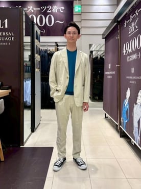 「アイテム（スーツセット、ベージュ系）」を使った、SUIT SQUAREさん（メンズ・173cm）の春コーディネート