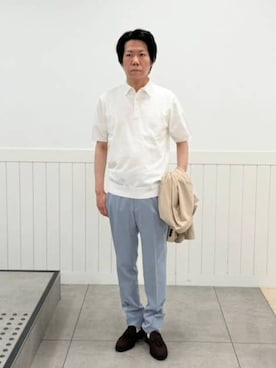 「SUIT SQUARE（スーツスクエア）のSMACTIVE COOL／テーパードパンツ／ウォッシャブル／ストレッチ／接触冷感／SL02（スラックス、ブルー系）」を使った、SUIT SQUAREさん（レディース・159cm）の夏コーディネート