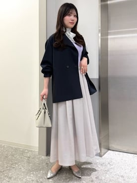 「SUIT SQUARE（スーツスクエア）のCHANTOWA／シアーフレアスカート／ハンドウォッシュ／シアースパンローン／無地（スカート、ベージュ系）」を使った、SUIT SQUAREさん（レディース・157cm）の春コーディネート