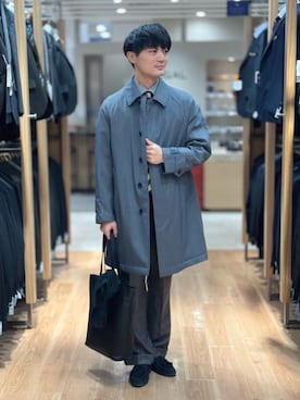 「アイテム（ステンカラーコート）」を使った、SUIT SQUAREさん（メンズ・175cm）の冬コーディネート