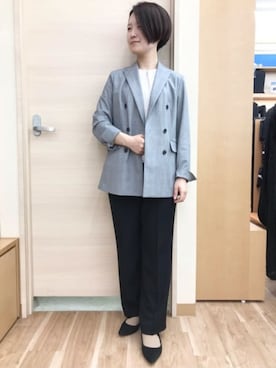 「SUIT SQUARE（スーツスクエア）のみんなのスーツ／ピンタックストレートパンツ／ウォッシャブル／PRESTIGE TECHNOLOGY（スーツパンツ、ブラック系）」を使った、SUIT SQUAREさん（レディース・157cm）の春コーディネート